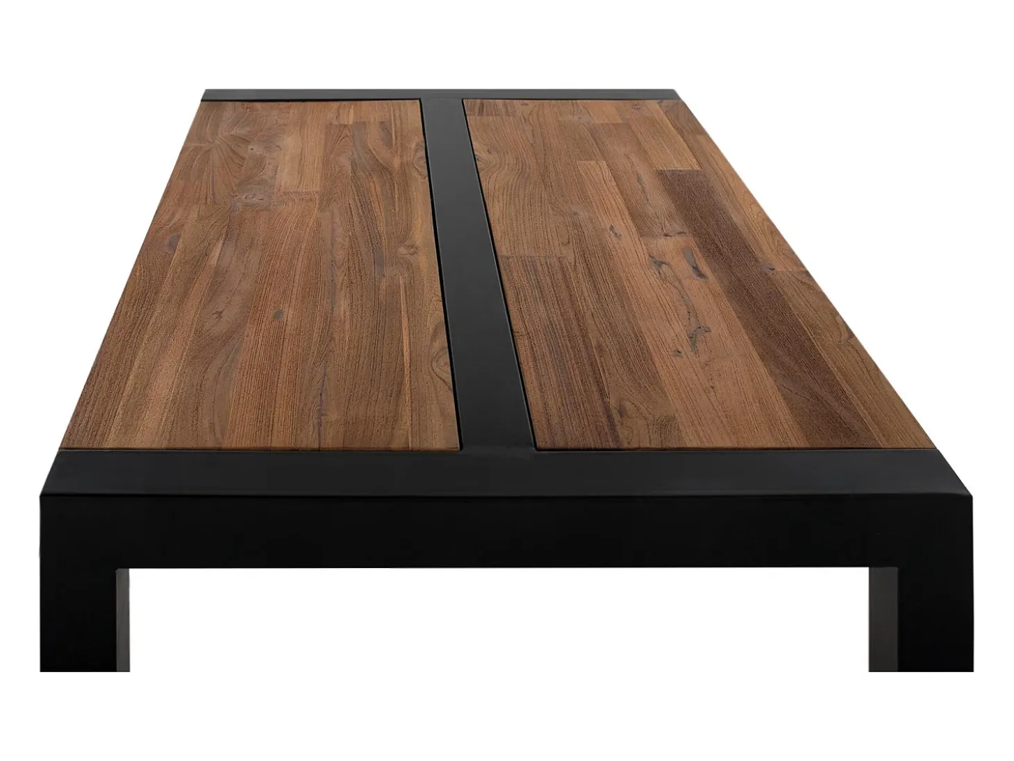 Base da mesa em madeira e metal.