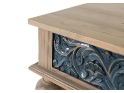 Base de mesa em teck sculpté à la main, bicolor natural e bleu