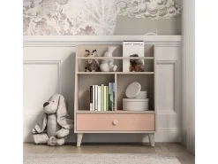 Biblioteca 1 gaveta Alycia bege - rosa coral - efeito madeira 90cm