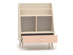 Biblioteca 1 gaveta Alycia bege - rosa coral - efeito madeira 90cm