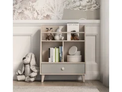 Biblioteca 1 gaveta Alycia bege - cinzento - efeito madeira 90cm