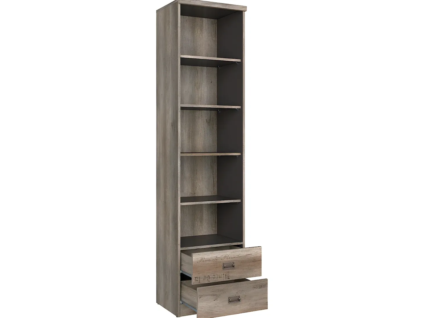Biblioteca 2 gavetas Abel madeira e cinzento 205cm