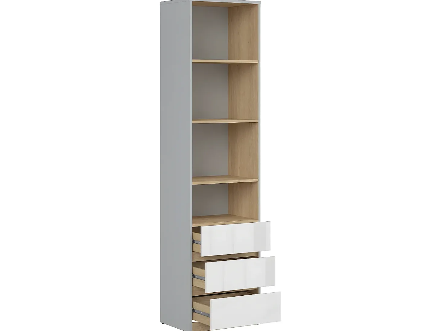 Biblioteca 3 gavetas Pop cinzento e branco 200cm