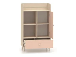 Biblioteca 1 porta 1 gaveta Alycia bege - rosa coral - efeito madeira 132cm