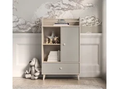 Biblioteca 1 porta 1 gaveta Alycia bege - cinzento - efeito madeira 132cm