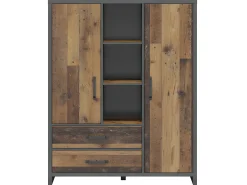 Biblioteca 2 portas 2 gavetas Paul madeira e cinzento 150cm