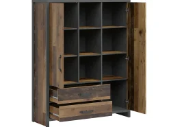 Biblioteca 2 portas 2 gavetas Paul madeira e cinzento 150cm