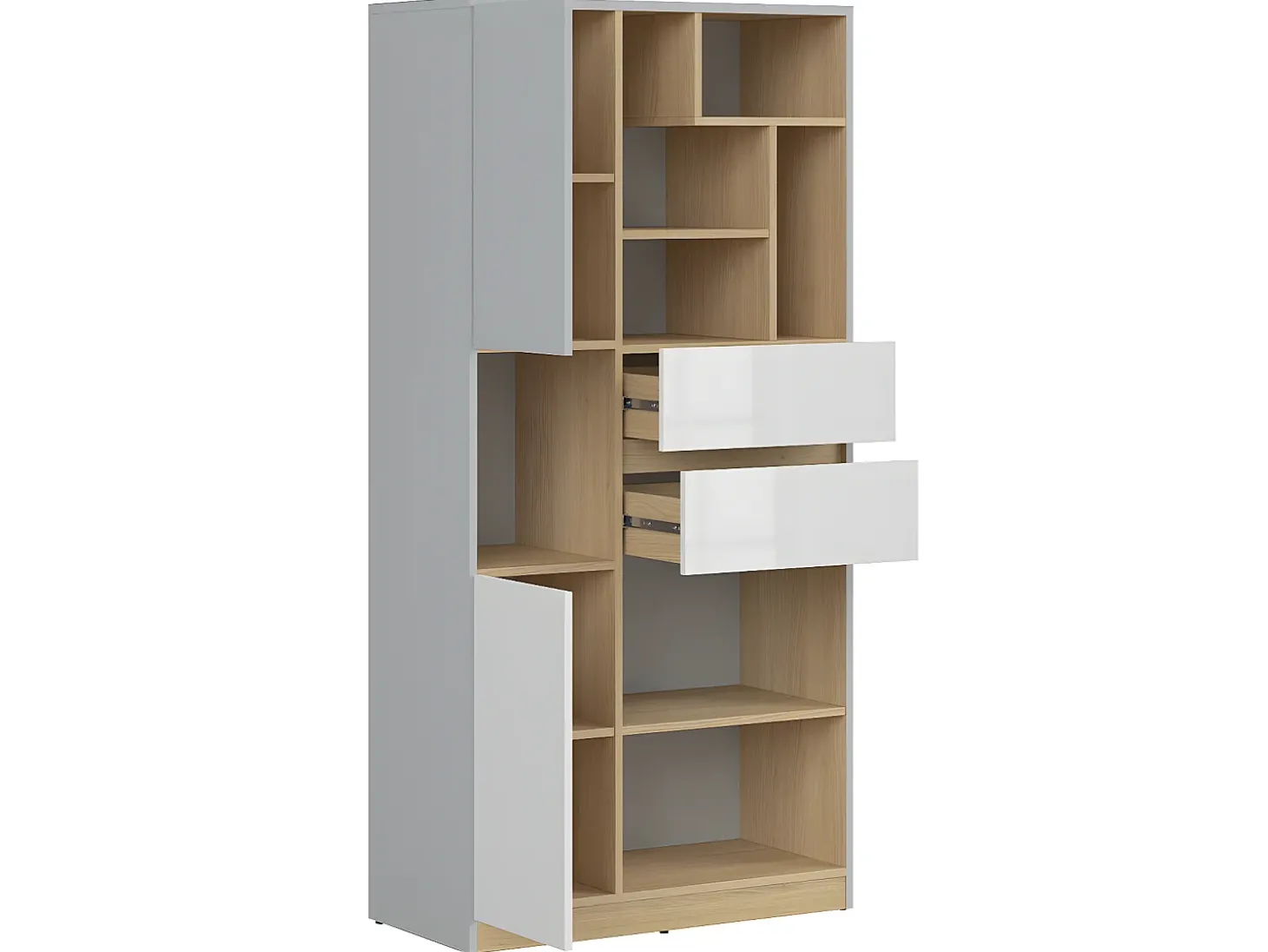 Biblioteca 2 portas 2 gavetas Pop cinzento e branco 164cm