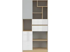 Biblioteca 2 portas 2 gavetas Pop cinzento e branco 164cm