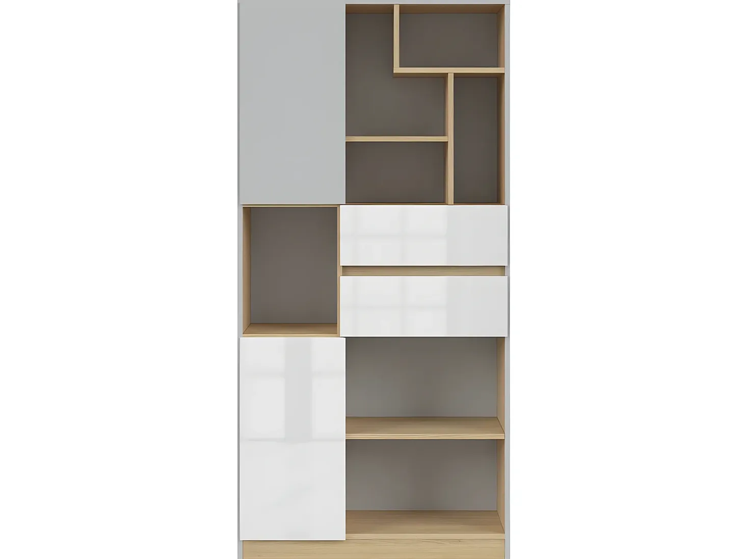 Biblioteca 2 portas 2 gavetas Pop cinzento e branco 164cm