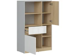 Biblioteca 2 portas 1 gaveta Pop cinzento e branco 126cm