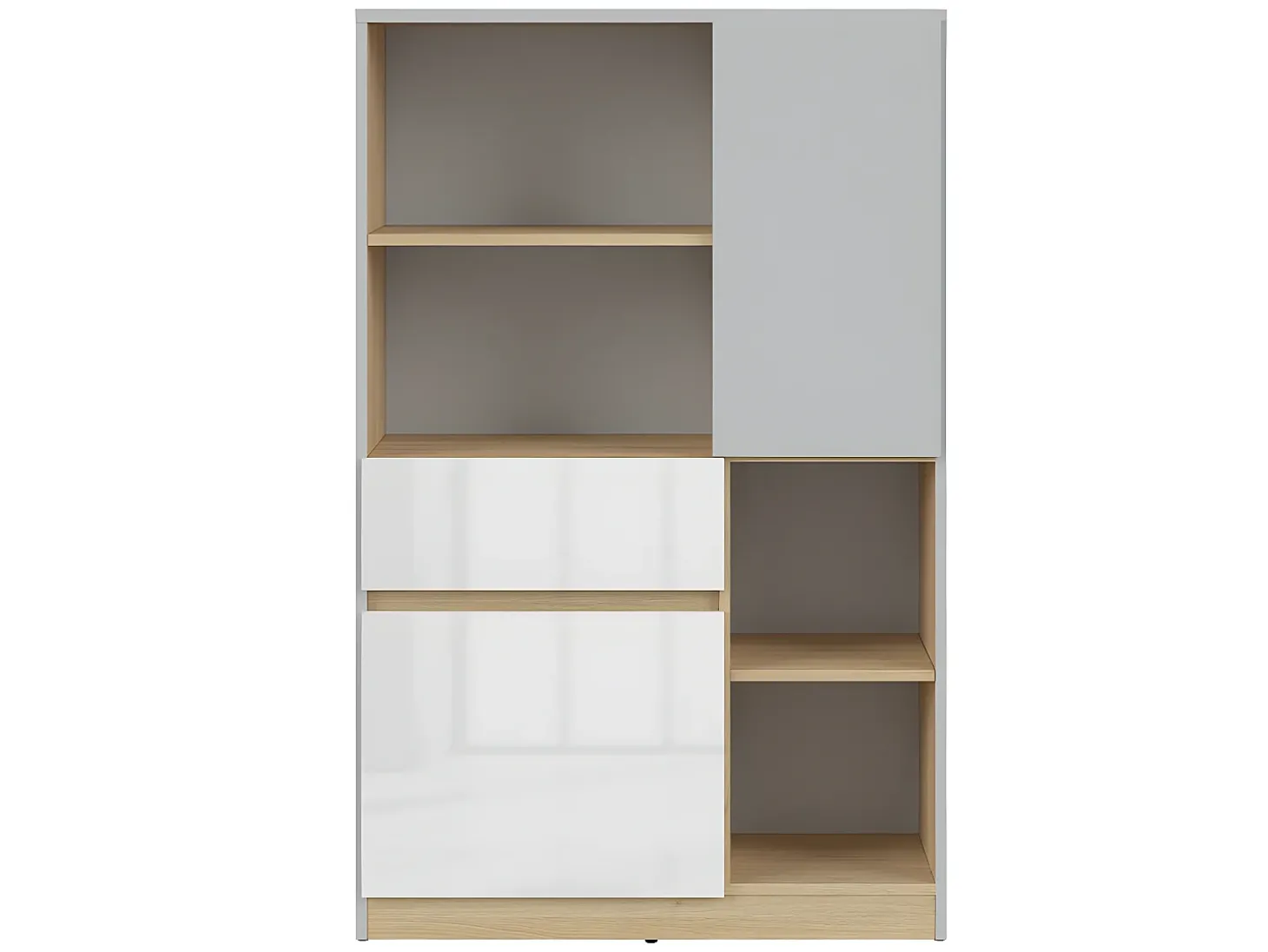 Biblioteca 2 portas 1 gaveta Pop cinzento e branco 126cm