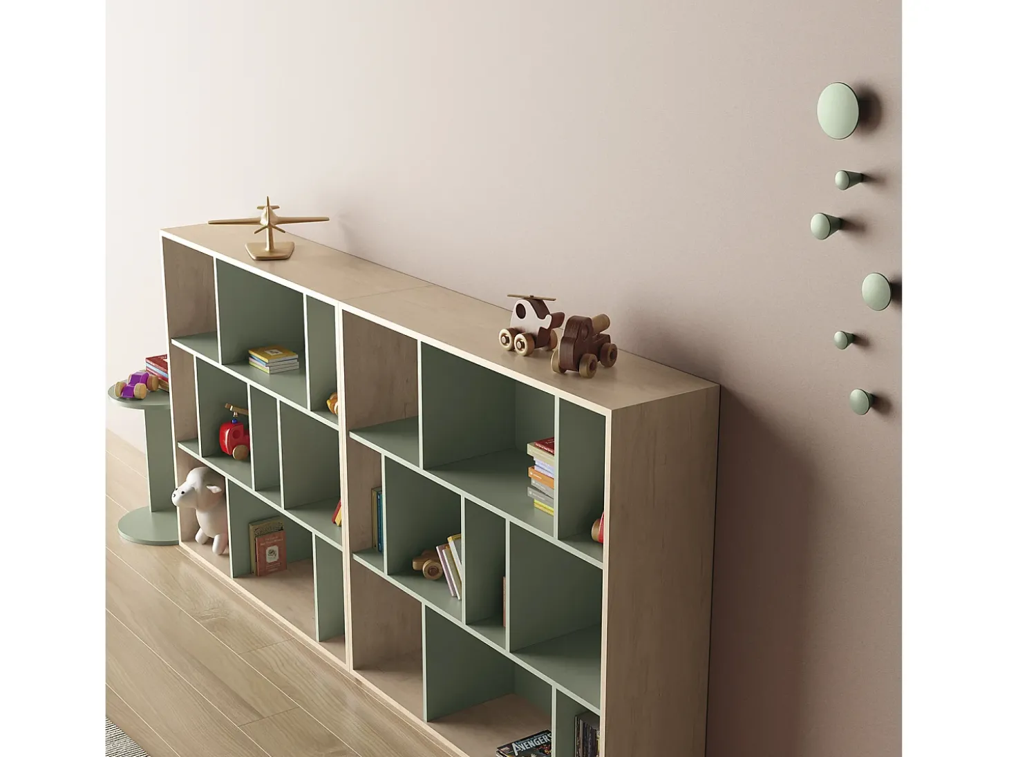 Biblioteca 3 prateleiras - A117cm x C119cm x P32cm carvalho e verde - Nack