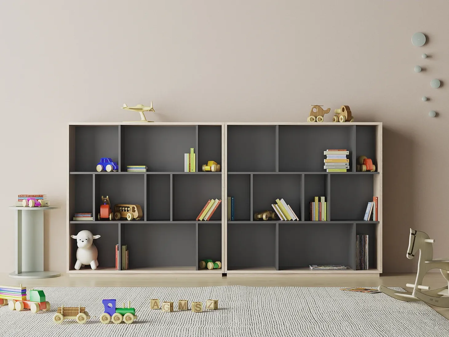 Biblioteca 3 prateleiras - A117cm x C119cm x P32cm carvalho e antracite - Nack