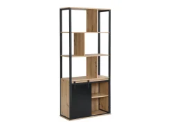 Biblioteca com arrumação e 1 porta de correr MDF natural e preto - YALENA