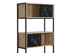 Biblioteca com arrumação MDF e aço efeito mármore preto e natural - YELANIA