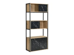 Biblioteca com arrumação MDF e aço efeito mármore preto e natural - YELANIA