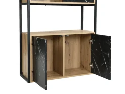 Biblioteca com arrumação MDF e aço efeito mármore preto e natural - YELANIA