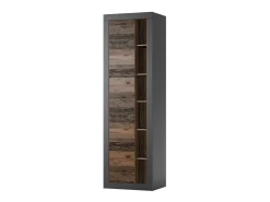 Biblioteca Design Com Uma Porta e Nichos Aparentes nas Cores Carvalho e Preto Fosco Coleção Onyxia