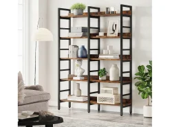 Biblioteca, Estante de Escritório com 5 Níveis, Estante em Pés, Biblioteca Aberta, Grande, Estilo Industrial, 180 x 80 x 30 cm