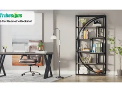 Biblioteca Industrial de 5 Níveis, Biblioteca com 180 cm de Altura com 8 Prateleiras de Armazenamento Abertas