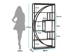 Biblioteca Industrial de 5 Níveis, Biblioteca com 180 cm de Altura com 8 Prateleiras de Armazenamento Abertas