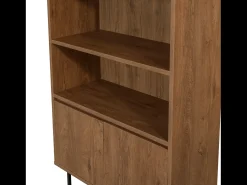 Biblioteca Industrial de Madeira e Preto com 6 Prateleiras e Pés de Metal