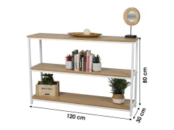 Bibliothèque 3 niveaux collection PUEBLO – Style industriel, coloris chêne et blanc