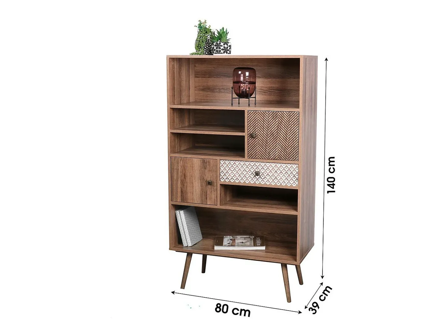 Bibliothèque ALTA coloris chêne clair avec 2 portes et 1 tiroir – Design scandinave et rangement pratique