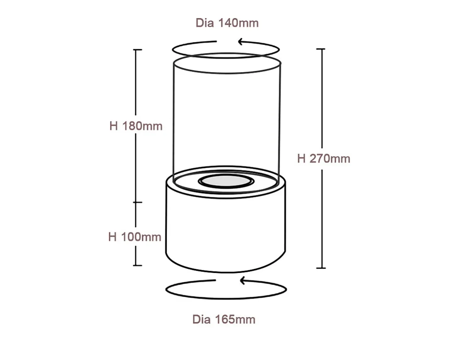 Biolareira de mesa a bioetanol MARSIGLIA Golden D16 x H27 interna externa