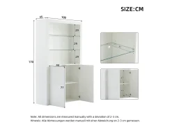 Buffet alto para sala 100x35x170 cm - vitrines com iluminação LED - tampo de vidro temperado - Branco