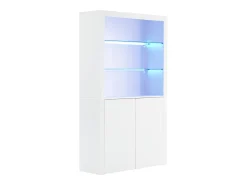 Buffet alto para sala 100x35x170 cm - vitrines com iluminação LED - tampo de vidro temperado - Branco