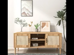 Buffet Artic em madeira clara com portas de efeito de cana e nichos - Estilo Contemporâneo - 115 cm
