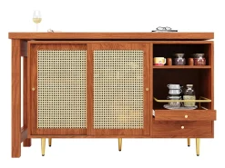 Buffet, Móveis de Bar Rotativo Extensível - MDF - Com Armazenamento Diversos - Castanho
