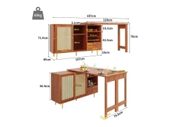 Buffet, Móveis de Bar Rotativo Extensível - MDF - Com Armazenamento Diversos - Castanho