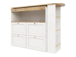 Buffet, Móvel de bar giratório e retrátil - 4 gavetas e 4 compartimentos - Branco