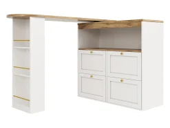 Buffet, Móvel de bar giratório e retrátil - 4 gavetas e 4 compartimentos - Branco