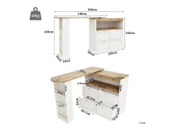 Buffet, Móvel de bar giratório e retrátil - 4 gavetas e 4 compartimentos - Branco