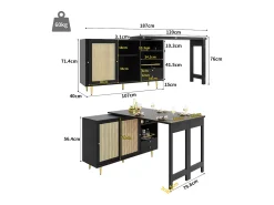 Buffet, móvel de bar giratório extensível - em MDF - com diversos armazenamentos - Preto