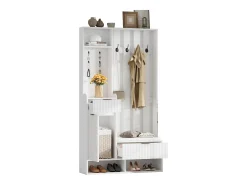Cabide 6 em 1 - 100 x 30 x 180 cm - com 8 ganchos + sapateira + gavetas - aglomerado - branco