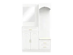 Cabide branco com espelho, sapateira e banco - Móvel para hall de entrada 110x33x185,5 cm