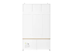 Cabide branco para hall de entrada com banco, 4 ganchos e 2 portas, 105×40×180 cm