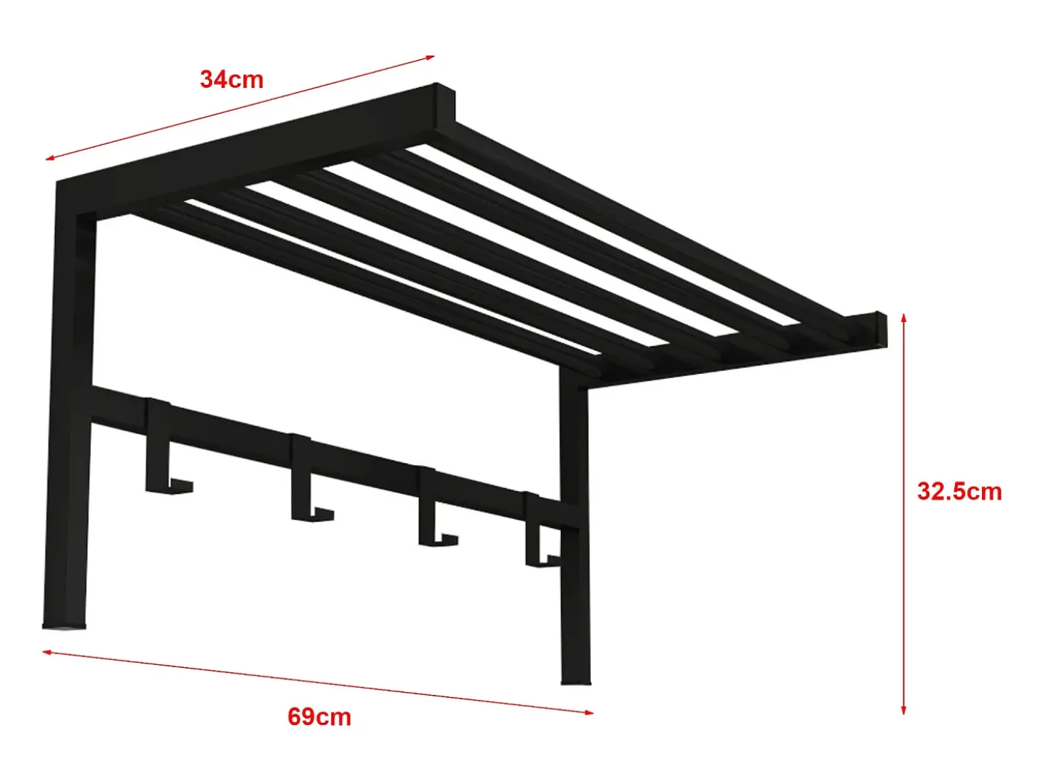 Cabide com 4 ganchos 325 x 69 x 34 cm preto 03_0008184