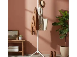 Cabide de entrada Reki com 8 cabides, madeira branca, 44x172x44 cm