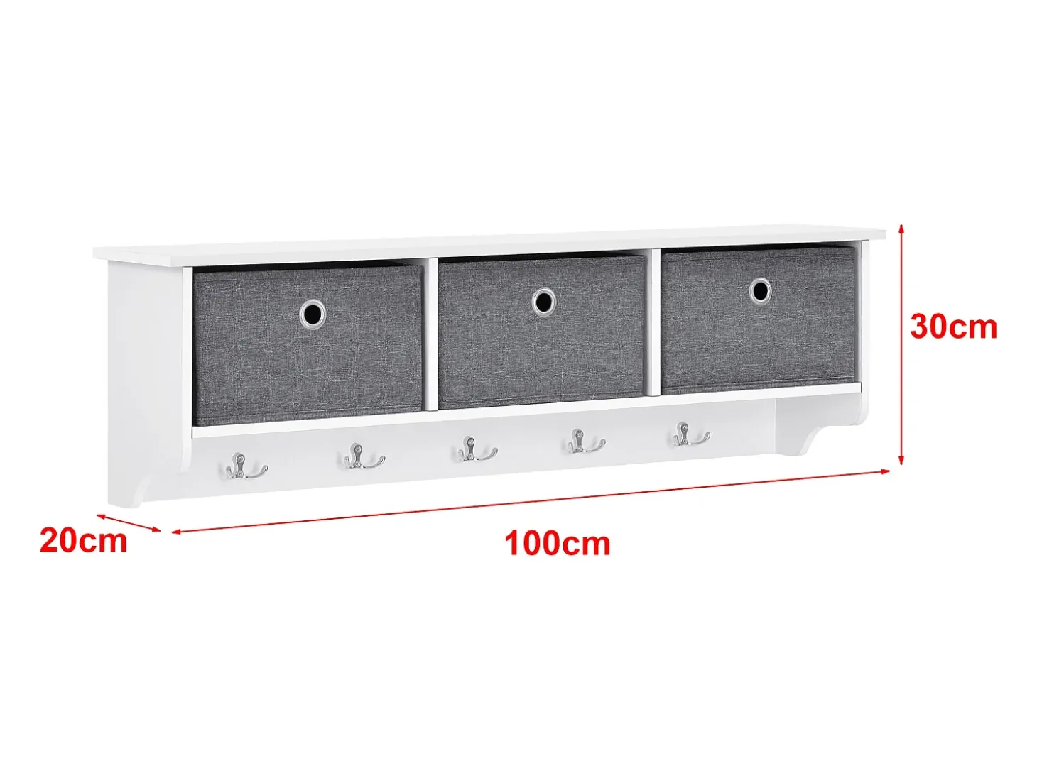 Cabide de parede 30 x 100 x 20 cm branco prata cinza 03_0008181