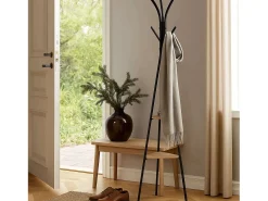 Cabide Jano com 6 ganchos e 2 prateleiras, estilo industrial, preto, 175 cm