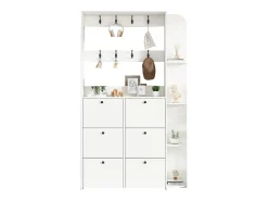 Cabideiro 3 em 1 para corredor - 120 x 24 x 200 cm - com 8 ganchos + 6 sapateiras - aglomerado - branco