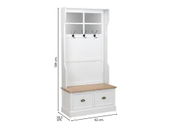 Cabideiro de madeira para hall de entrada com 2 gavetas, branco.