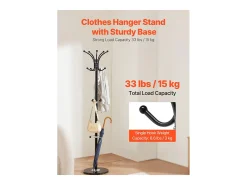 Cabideiro de Pé SucceBuy, Cabideiro com Porta-Guarda-Chuvas, Base em Mármore, 14 Ganchos, Cabideiro em Metal para Entrada, Quarto, Sala