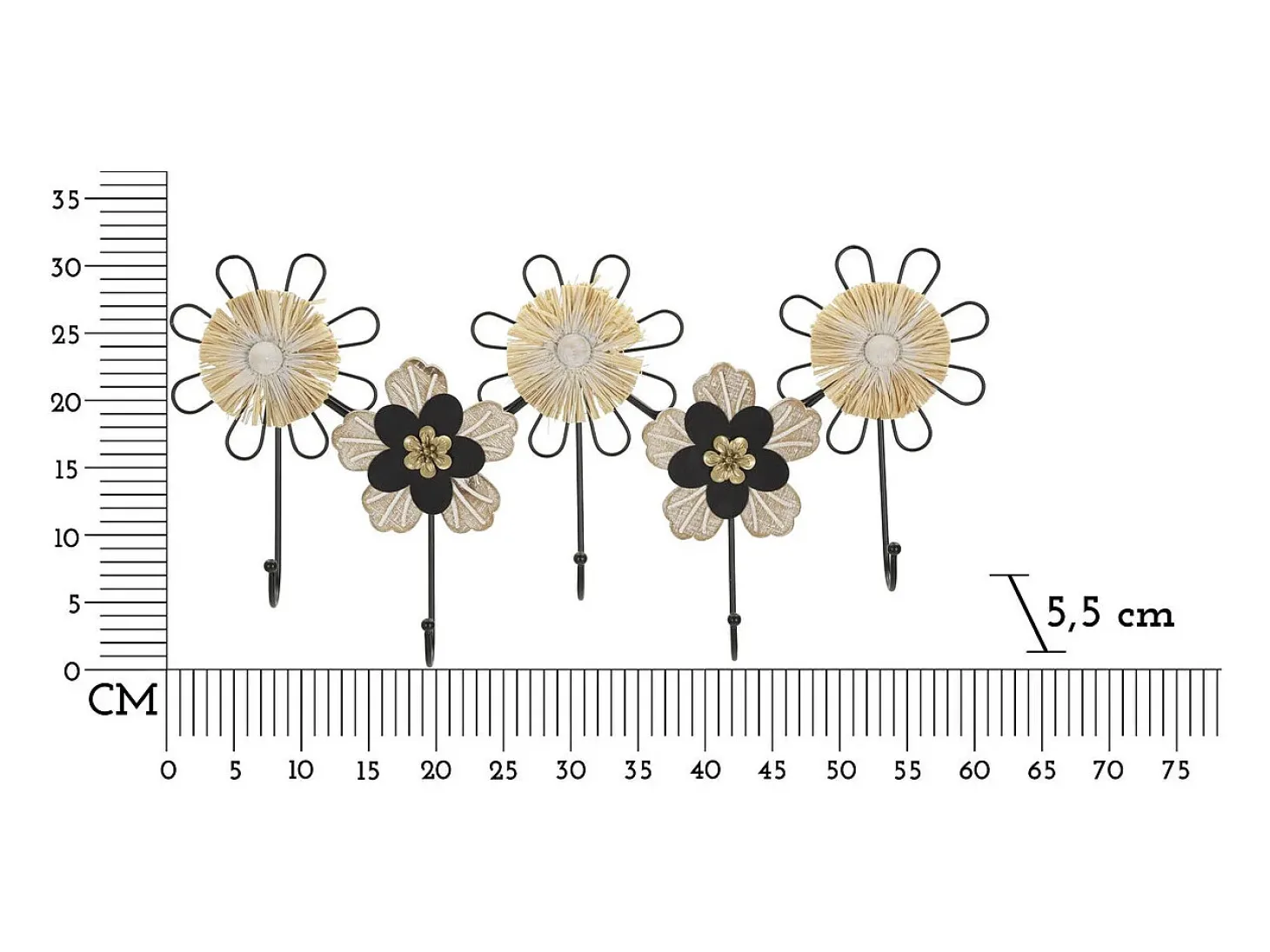 Cabides de Parede Flores 1, Castanho, 61x5,5x30,5 cm, Kendra Home